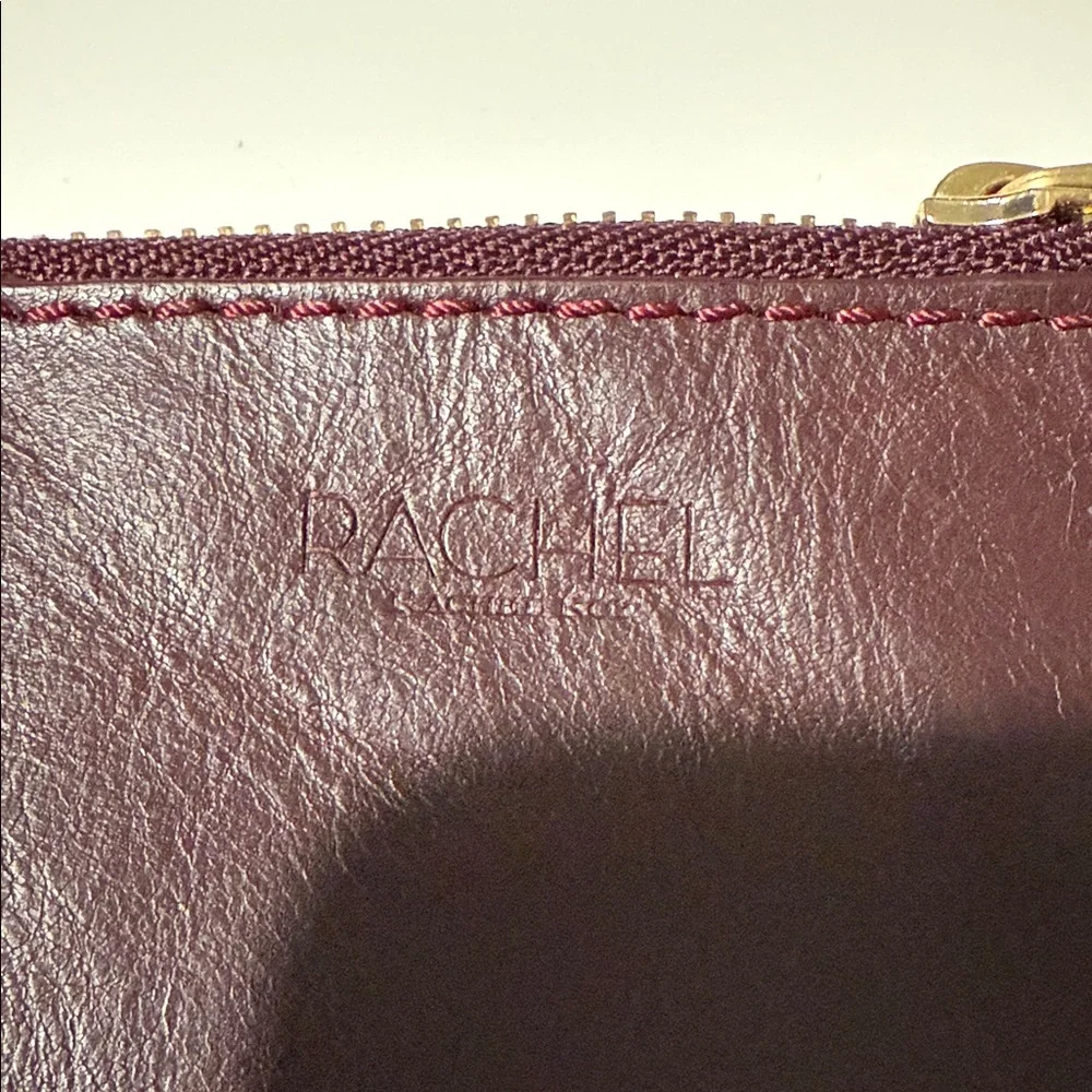RACHEL Rachel Roy Plum Leather Zip Key & Card Holder with Gold Hardware